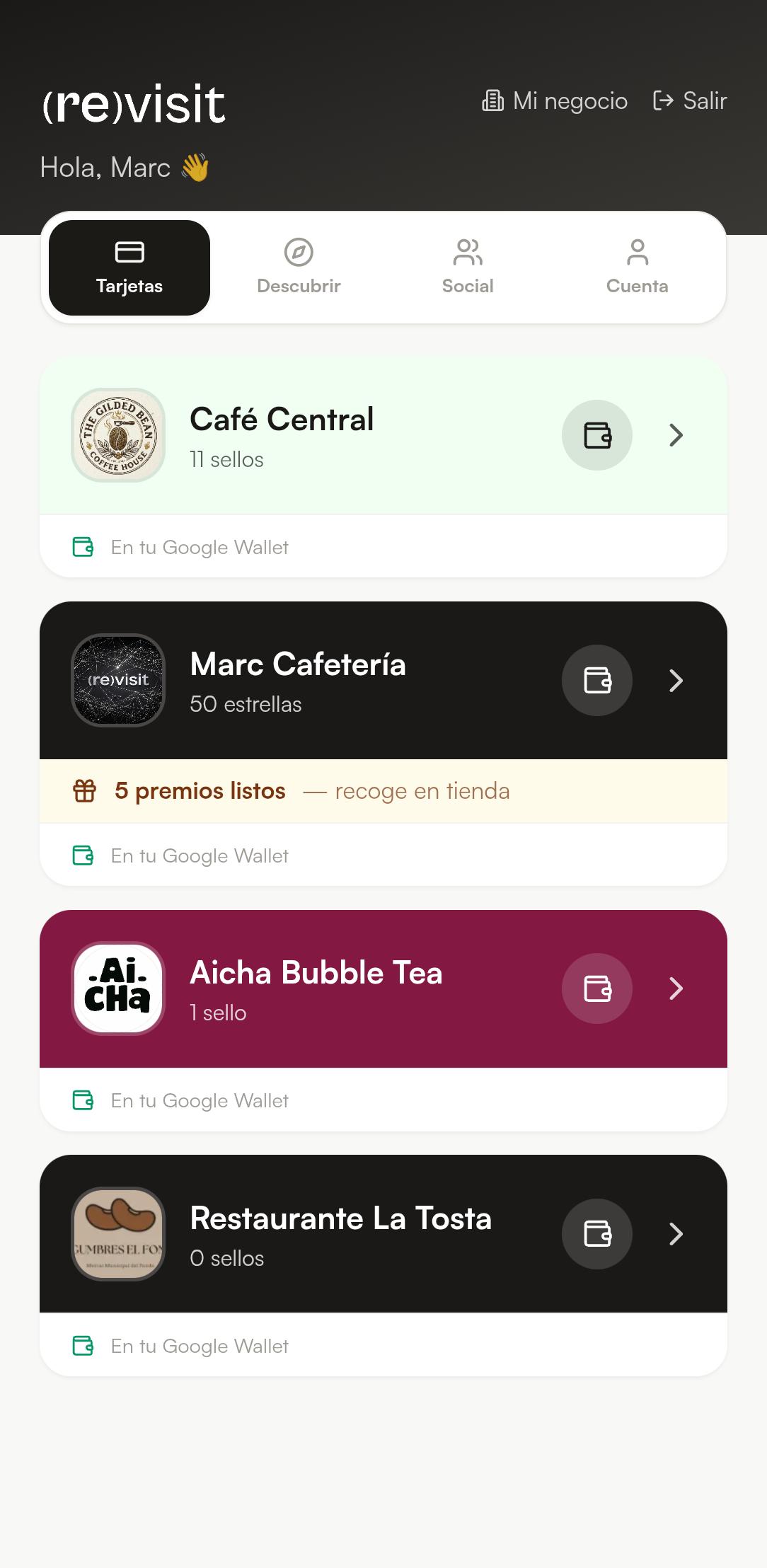 Super-app Revisit — todas las tarjetas en una